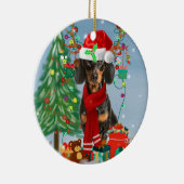 Décoration En Céramique Dachshund Chien en neige avec cadeaux de Noël (Droite)