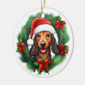 Décoration En Céramique Dachshund Christmas Wreath (Gauche)