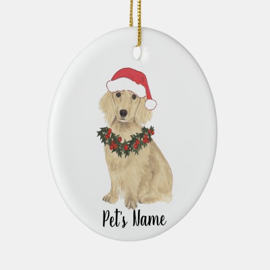 Décoration En Céramique Dachshund Crème Anglaise Père Noël Noël (Droite)