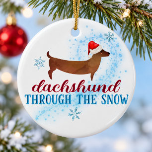 Décoration En Céramique Dachshund dans la neige Santa Dog Noël