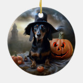 Décoration En Céramique Dachshund Halloween effroi (Dos)