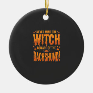 Décoration En Céramique Dachshund Halloween Sorcière Avertissement Typogra