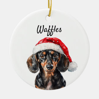 Décoration En Céramique Dachshund mignon avec chapeau de Père Noël
