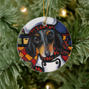 Décoration En Céramique Dachshund noir et feu