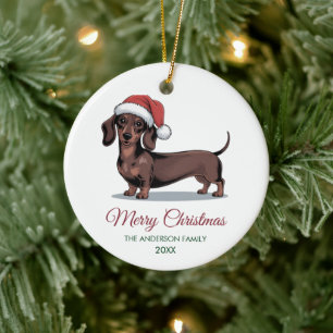 Décoration En Céramique Dachshund personnalisé en chapeau de Père Noël Noë