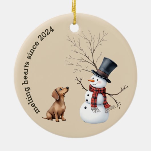 Décoration En Céramique Dachshund Puppy Coeur fondre Premier Noël (Dos)