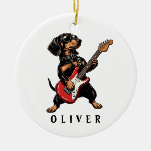 Décoration En Céramique Dachshund Rocker Cool Chien Jouant de la Guitare É