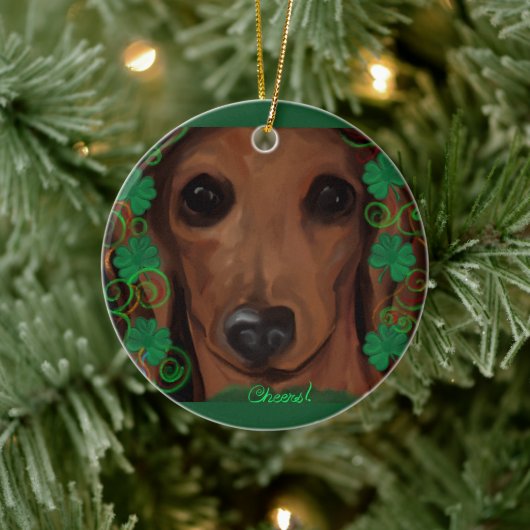 Décoration En Céramique Dachshund Rouge (Arbre)