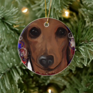 Décoration En Céramique Dachshund Rouge