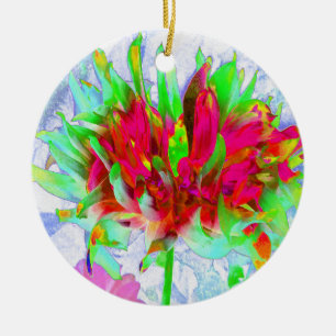 Décoration En Céramique Dahlia Cactus Lime Vert et Rouge Époustouflant