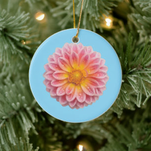 Décoration En Céramique Dahlia rose et gouttes de ragoût