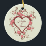 Décoration En Céramique Daisy and Open Heart Wedding Keepsake or Favor<br><div class="desc">This pretty wedding keepsake ornament has a graphic of an open heart surrounded with an intricate design of flowers, leaves and blades of grass. The entire motif is in shades of pink and mauve. There multi-petaled flowers with a round center. They resemble daisies. There are smaller flowers in dark mauve....</div>