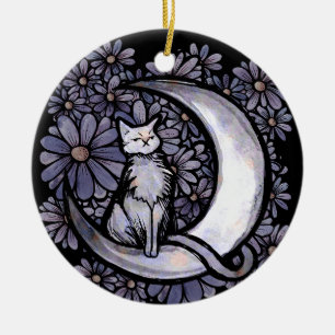 Décoration En Céramique Daisy Moon Chat Art Floral Moonchild Chats