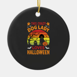 Décoration En Céramique Dame Chien Fou Aime Halloween Design Vintage