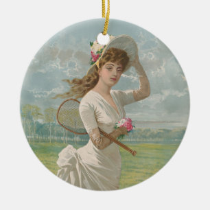 Décoration En Céramique Dame de tennis victorienne avec chapeau fleuri Ant