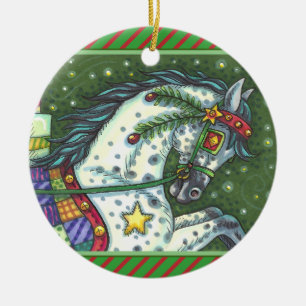 DÉCORATION EN CÉRAMIQUE DAPPLE GRAY DANS UN SEUL CHEVAL OUVERT SLEIGH, COL