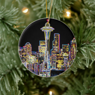Décoration En Céramique Dark be the Night - Luminous Seattle Skyline
