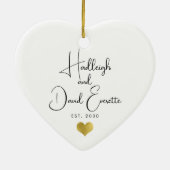 Décoration En Céramique Date de mariage établie Script Cœur en Or (Dos)