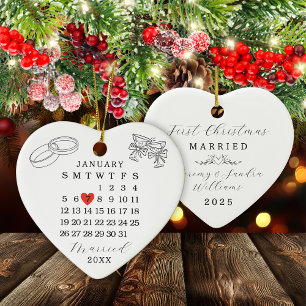 Décoration En Céramique Date de mariage personnalisée Calendrier Coeur Noë