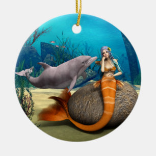 Décoration En Céramique Dauphine sirène rêveuse Art de fantaisie sous-mari