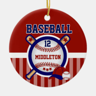 Décoration En Céramique ⚾ de base-ball personnalisé Bleu foncé et ro