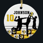 Décoration En Céramique 🏐 de volley-ball - Bump, Set, Spike - Jaune d'or<br><div class="desc">Ornement de volley-ball. Présenté dans un motif de volley-ball jaune or, noir et blanc - ajoutez votre propre numéro. ⭐ Ce Produit est 100% Personnalisable. *****Cliquez sur le BOUTON PERSONNALISER pour ajouter, supprimer, déplacer, redimensionner, modifier, tourner, etc... n'importe quel graphique ou texte ou utilisez les zones de remplissage. 99% de...</div>