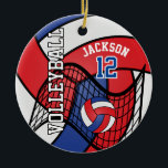 Décoration En Céramique 🏐 de volley-ball rouge, blanc et bleu<br><div class="desc">🥇 UN DESIGN D'ART ORIGINAL DE DROIT D'AUTEUR DE Donna Siegrist SEULEMENT DISPONIBLE SUR ZAZZLE! Joueur de volleyball Sport Ornement de Noël. Impressionnez votre joueur de volley-ball avec ce design do-it-yourself nom dans un design pointu ROUGE, BLANC ET BLEU. Un grand cadeau pour n'importe quel joueur de volley-ball, ventilateur de...</div>