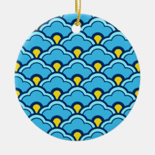 Décoration En Céramique Deco Chinese Scallops, Turquoise and Aqua