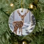 Décoration En Céramique Deer Winter<br><div class="desc">Un cerf en hiver dans les bois. Assurez-vous de vérifier tous les ornements de cette collection. Ils sont si guéris et tous sont personnalisables.</div>