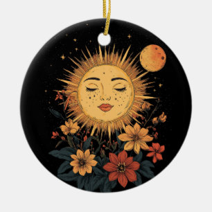 Décoration En Céramique Déesse Solaire Céleste avec Floraisons Épanouies