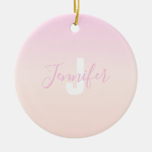Décoration En Céramique Dégradé ombré rose clair et pêche Nom et monogramm