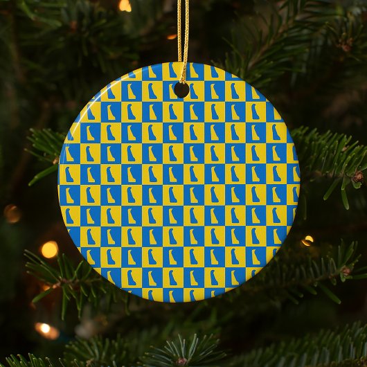 Décoration En Céramique Delaware Checker Blue Gold Yellow Pattern