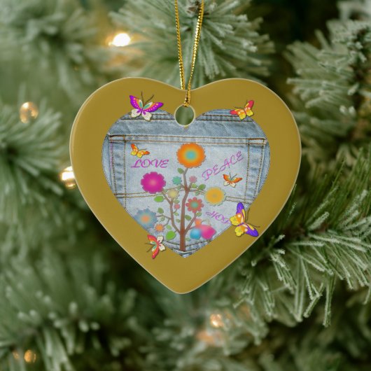 Décoration En Céramique Denim Pocket Fleurs cardiaques Papillons (Arbre)