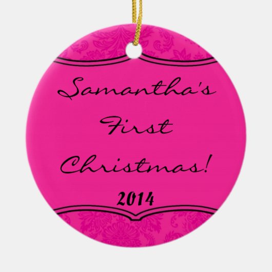 Décoration En Céramique Dentelle Damas rose chaud Nom personnalisé Ornemen (Devant)