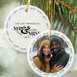 Décoration En Céramique Dernier Noël comme M. et Mlle Fiançailles Photo<br><div class="desc">L'ornement du couple, avec l'année répétée autour du bord. Ornement double face avec votre photo fiançailles ou photo de couple d'un côté et "nos derniers chrismtas comme M. et Mlle de l'autre côté. Beau cadeau de noël ou cadeau de douche de mariage d'hiver pour un couple qui se mariera l'année...</div>