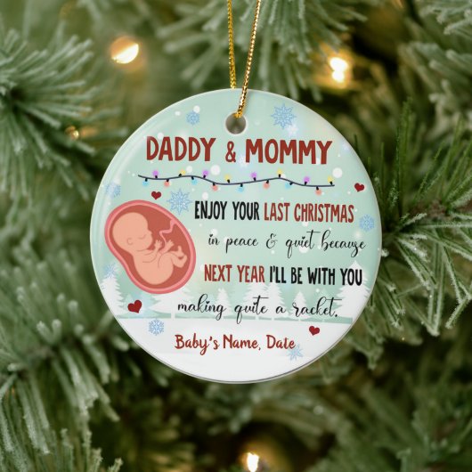 Décoration En Céramique Dernier Noël en paix et bébé tranquille attendu (Arbre)