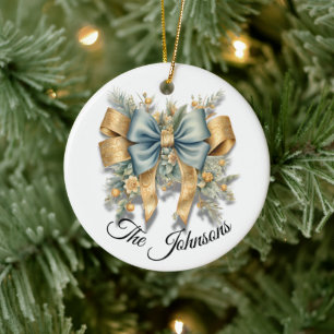 Décoration En Céramique Design Gold & Blue Festive Bow - Personnalisé