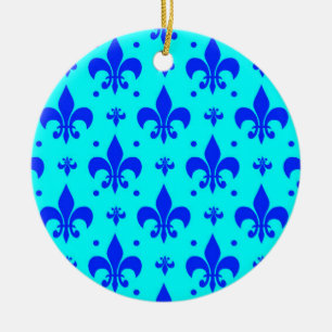 Décoration En Céramique Design Motif Fleur de lis bleu