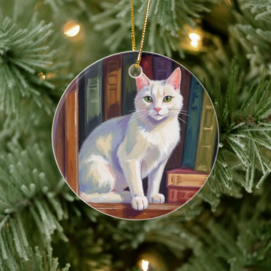 Décoration En Céramique Dessin de chat blanc (Arbre)