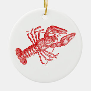 Décoration En Céramique Dessin de homard rouge vintage no 1
