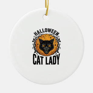Décoration En Céramique Dessin de T-shirt de chat noir vintage de dame de