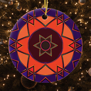 Décoration En Céramique Dessin Mandala Purple et Orange