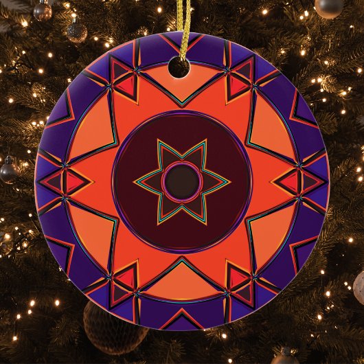 Décoration En Céramique Dessin Mandala Purple et Orange