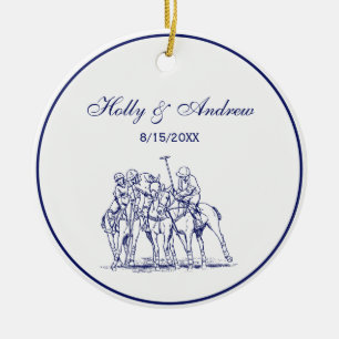 Décoration En Céramique Dessin stylisé vintage d'un match de polo #1 Bleu