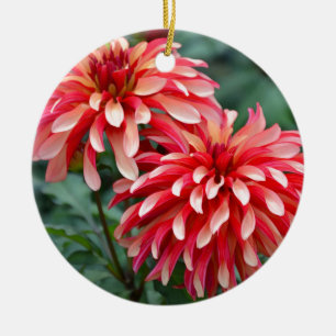 Décoration En Céramique Deux fleurs dahlia roses
