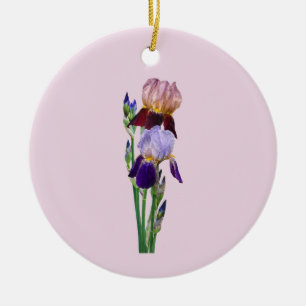 Décoration En Céramique Deux iris barbus Un marron Un violet