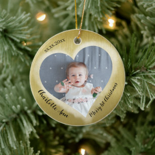 Décoration En Céramique Deux Photo Bébé Premier Noël Date Cœur