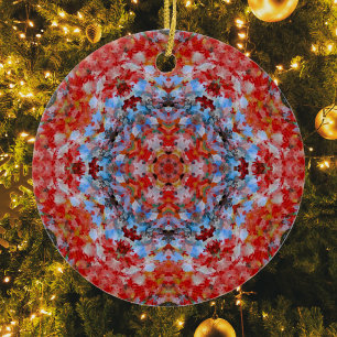 Décoration En Céramique Digital Mandala bleu rouge et jaune