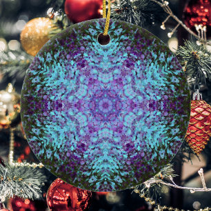 Décoration En Céramique Digital Mandala Green Blue et violet