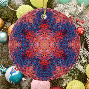 Décoration En Céramique Digital Mandala Orange bleu et rouge